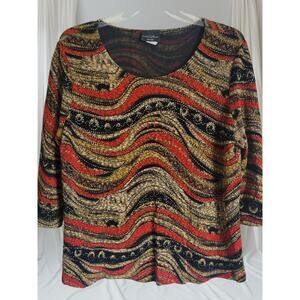 y2k Brittney Black 2X Pullover Textured Multi Color Wave Boho Gold Stretch